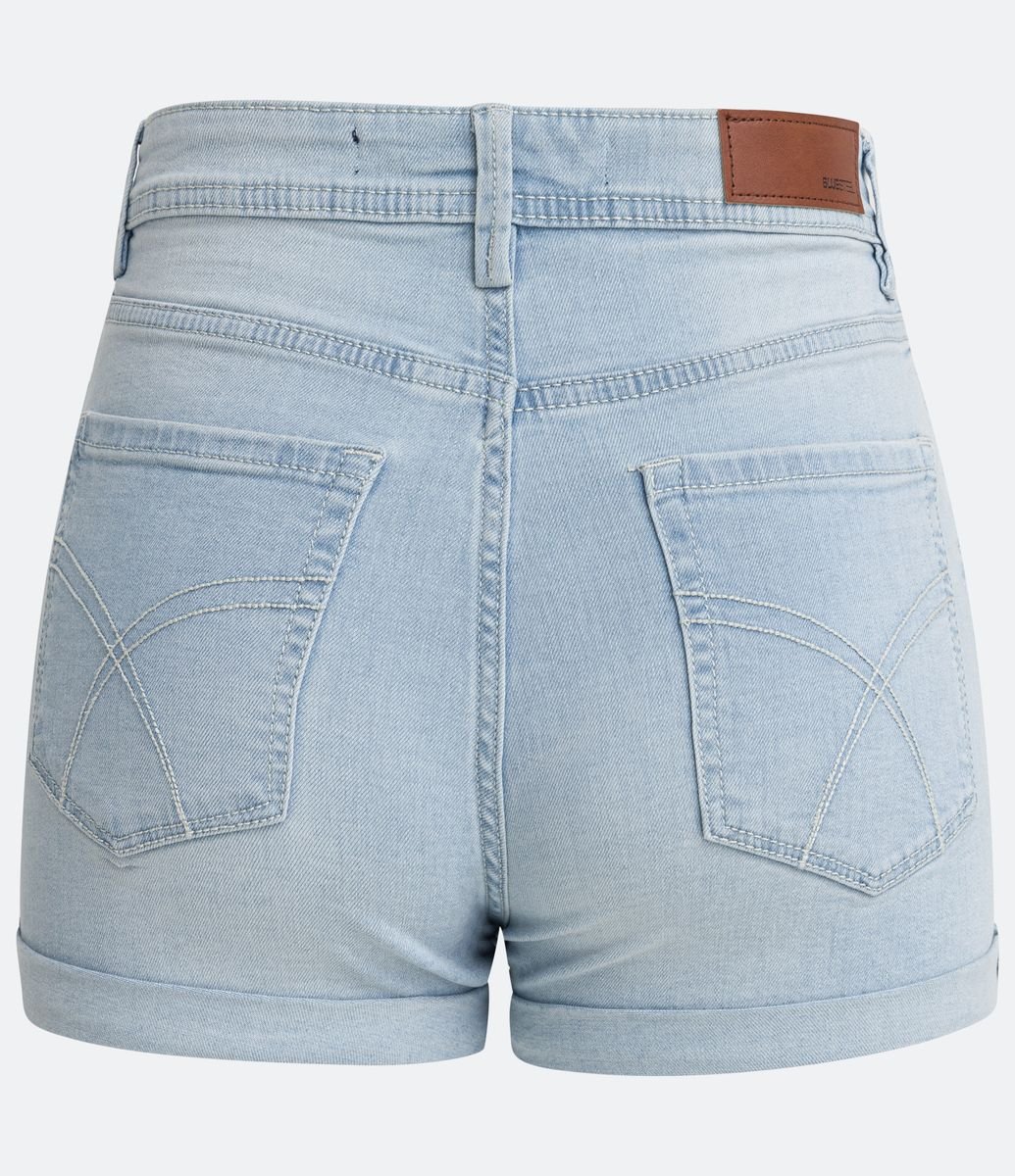 Short Hot Pants em Jeans Delavê com Barra Dobrada Azul