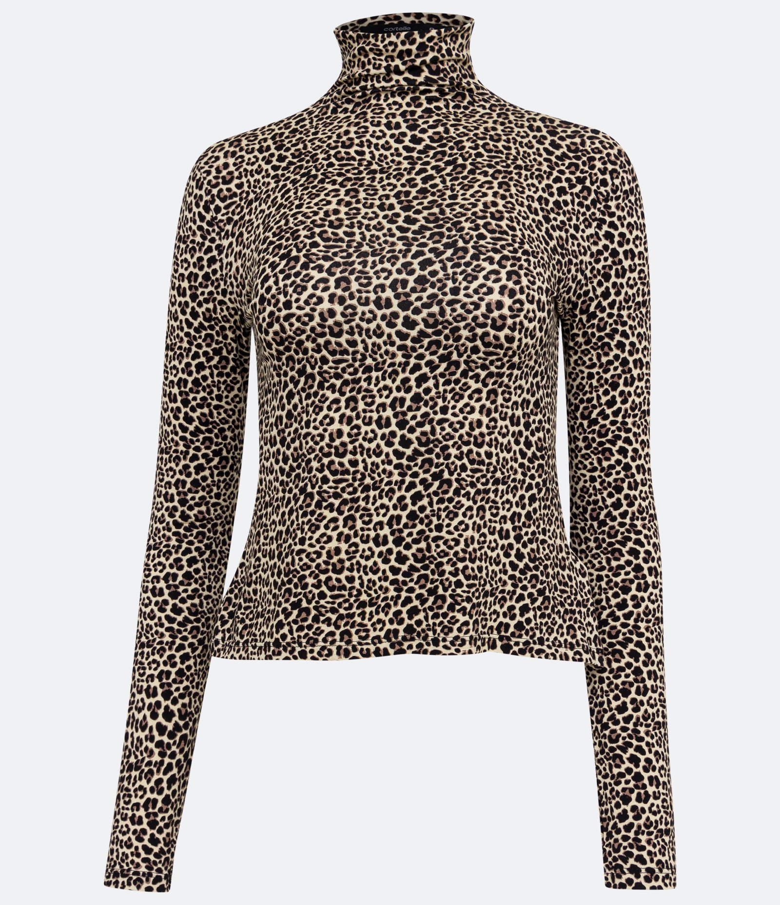Blusa em Meia Malha com Gola Alta e Estampa Animal Print Bege 1