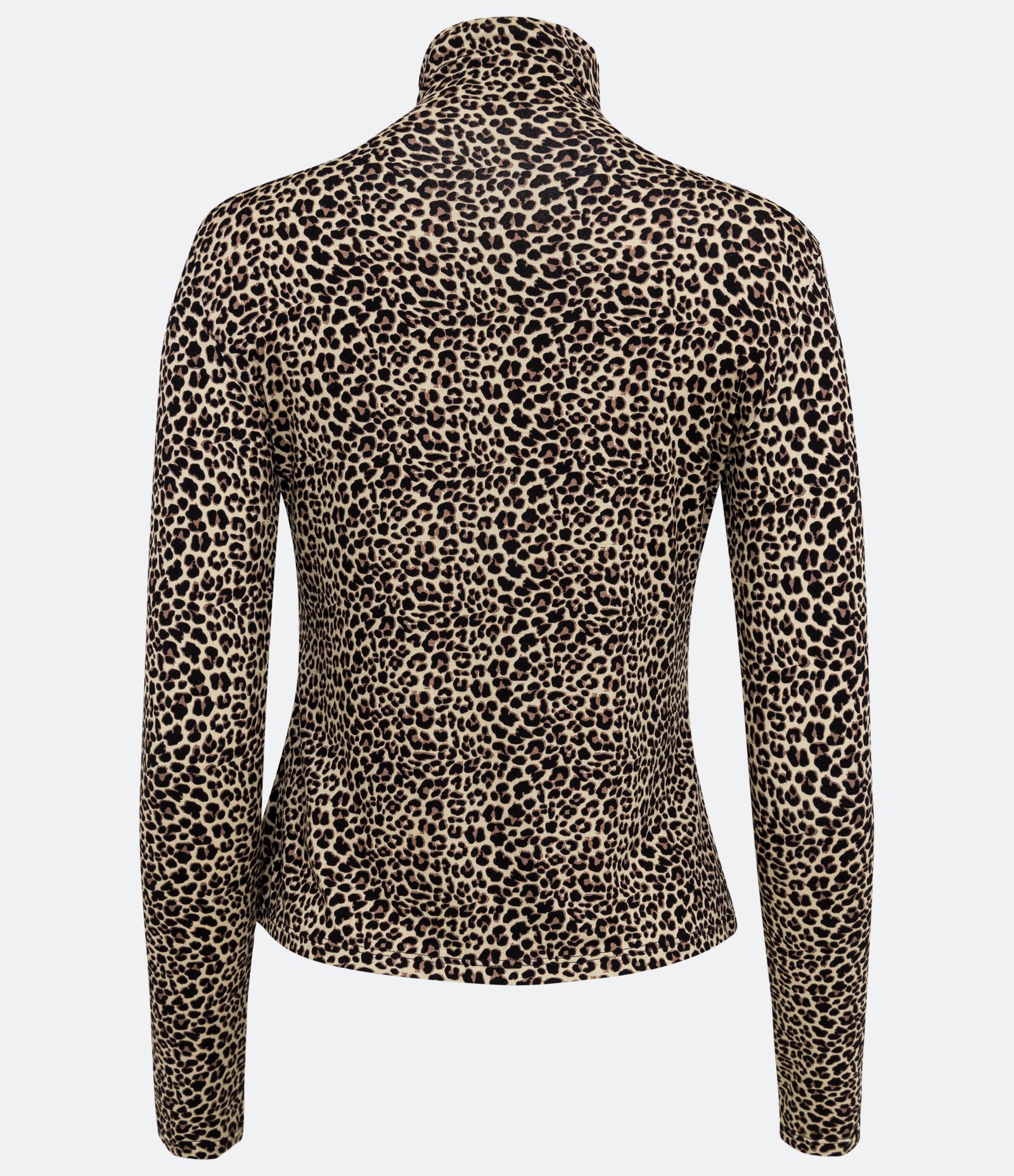 Blusa em Meia Malha com Gola Alta e Estampa Animal Print Bege 2