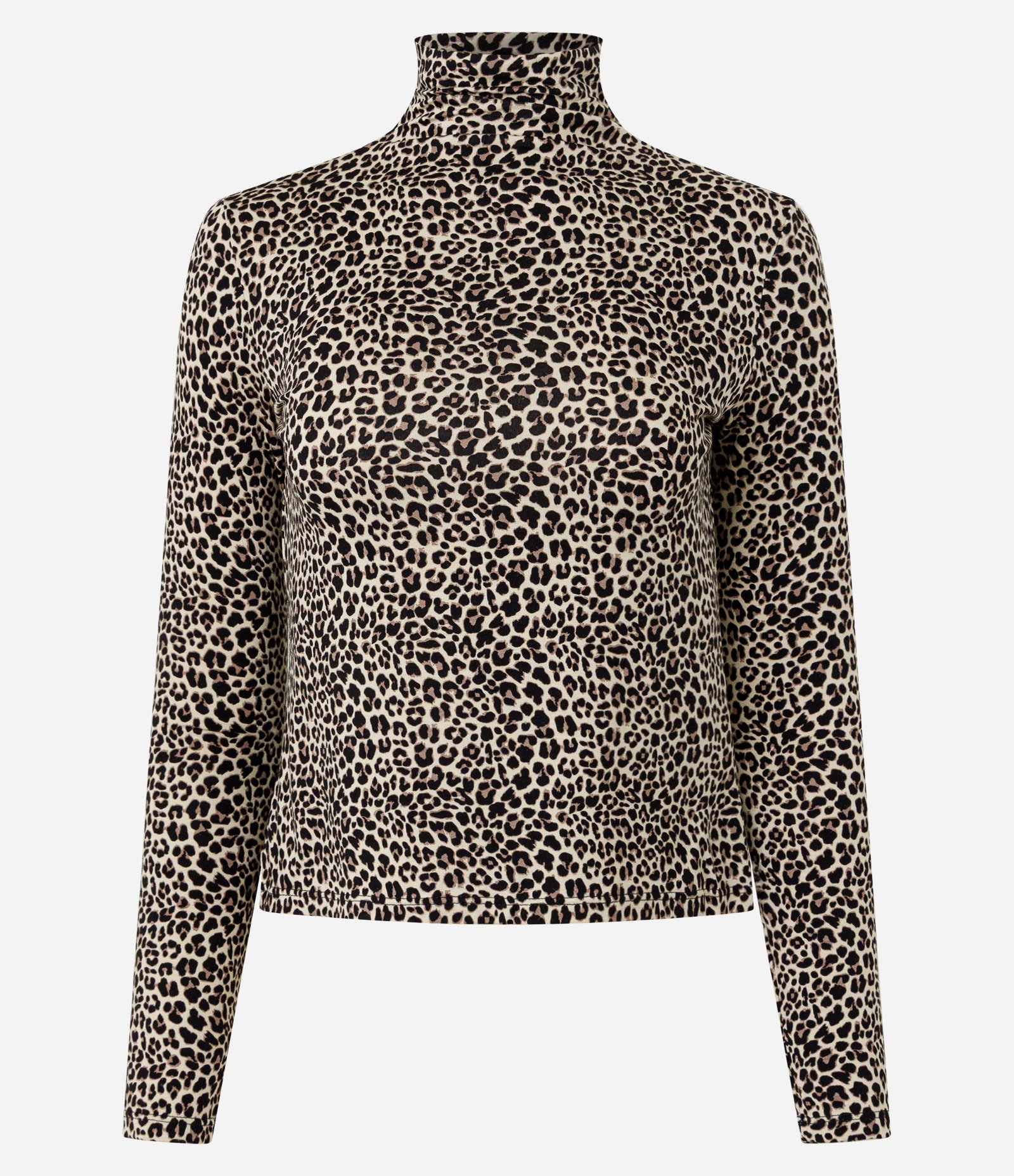 Blusa em Meia Malha com Gola Alta e Estampa Animal Print Bege 1