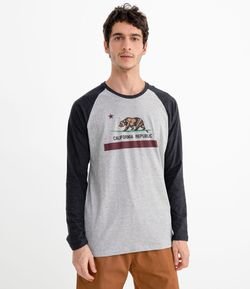 Camiseta Manga Longa Estampa Urso California 