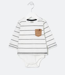 Body Infantil Camiseta Listrada com Bolso em Fake Suede - Tam 0 a 18 meses