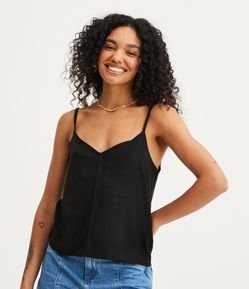 Blusa Cropped de Alça em Material Sintético