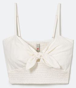 Blusa Cropped em Linho com Bordado Abacaxi e Amarração