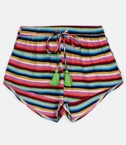 Saída de Praia Short com Listras e Amarração com Tassel
