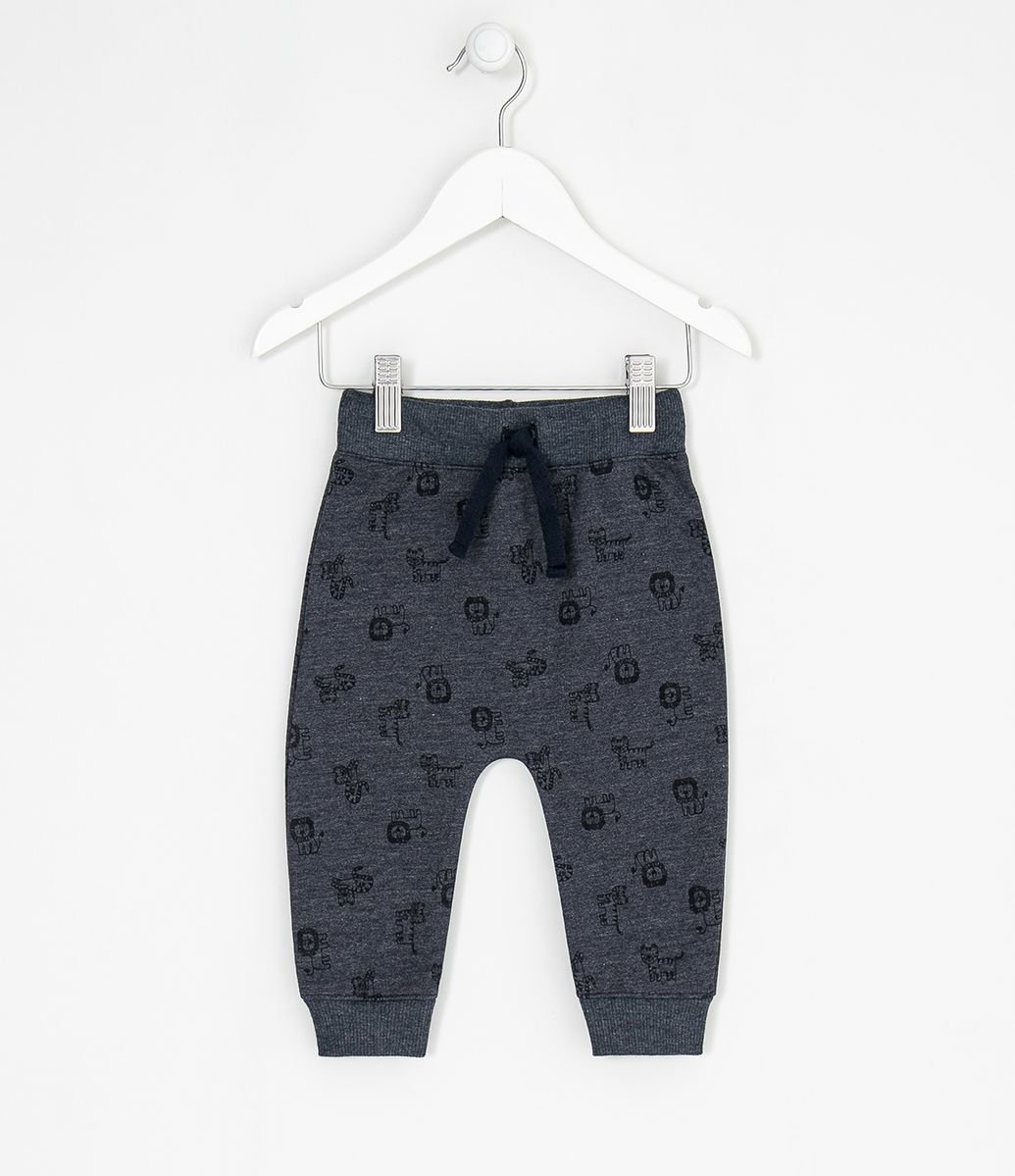 Calça Infantil em Moletom Estampa Leão e Tigre - Tam 0 a 18 meses Menor preço em Calça Infantil em Moletom Estampa Leão e Tigre - Tam 0 a 18 meses