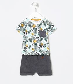 Conjunto Infantil Camiseta Estampa de Bichinhos e Bermuda Saruel - Tam 0 a 18 meses