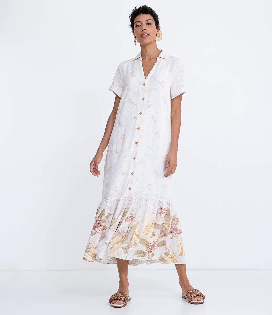Vestido Chemise em Viscolinho com Estampa de Coqueiros e Folhagens é boa?