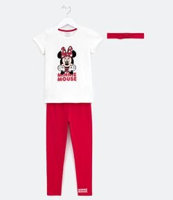 Conjunto Infantil Blusa Estampa da Minnie Calça Legging e Tiara - Tam 1 a 6 anos