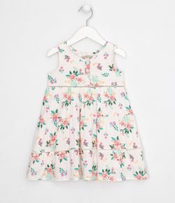 Vestido Infantil Floral Recorte Maria - Tam 1 a 5 anos