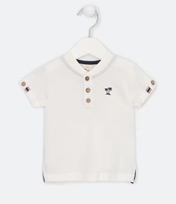 Camiseta Infantil Gola Henley com Bordado - Tam 0 a 18 meses