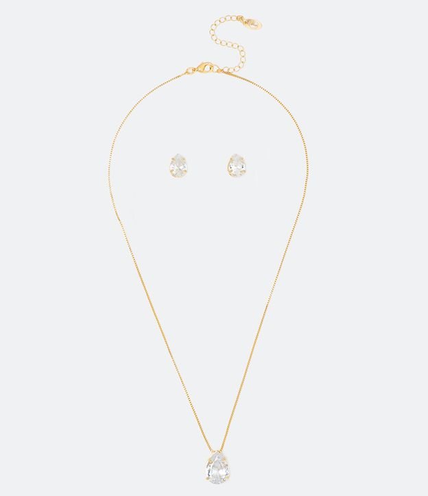 Conjunto Collar y Caravana con Zirconia Gota Dorado 2