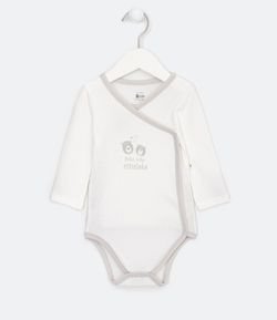Body Infantil Modelo Kimono Estampa Ursinho - Tam RN a 12 meses