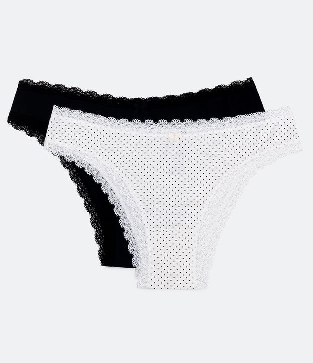 Kit con 2 Bikinis Tanga Poá con Encaje en Microfibra Blanco 1