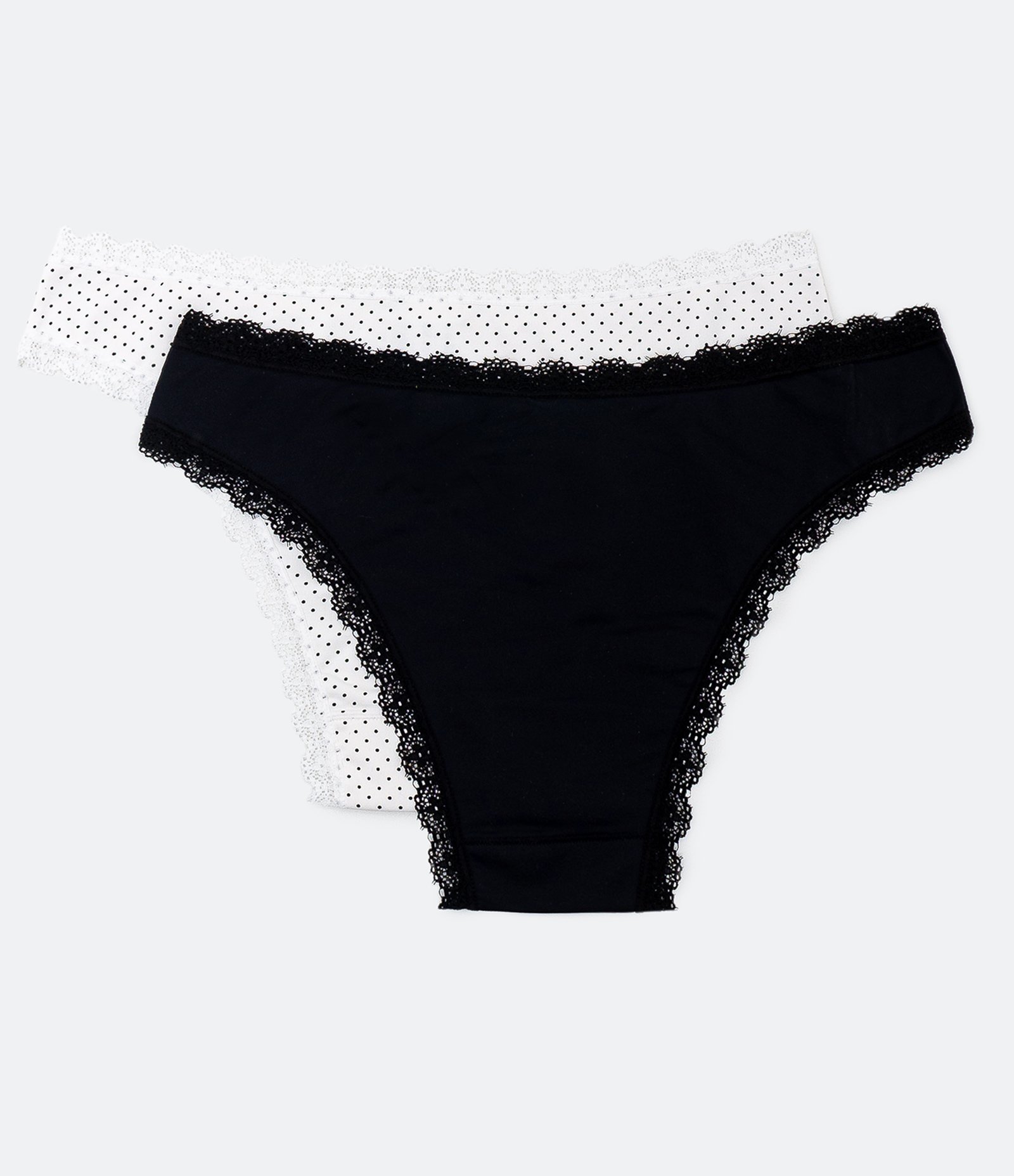 Kit 02 Calcinhas Biquíni com Estampa Mini Poá e Acabamento de Ondinhas Preto/Branco Neve 2