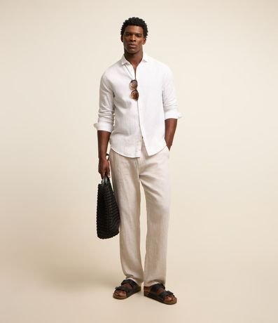 Calça em Linho com Bolsos Faca e Lapela Menor preço em Calça em Linho com Bolsos Faca e Lapela