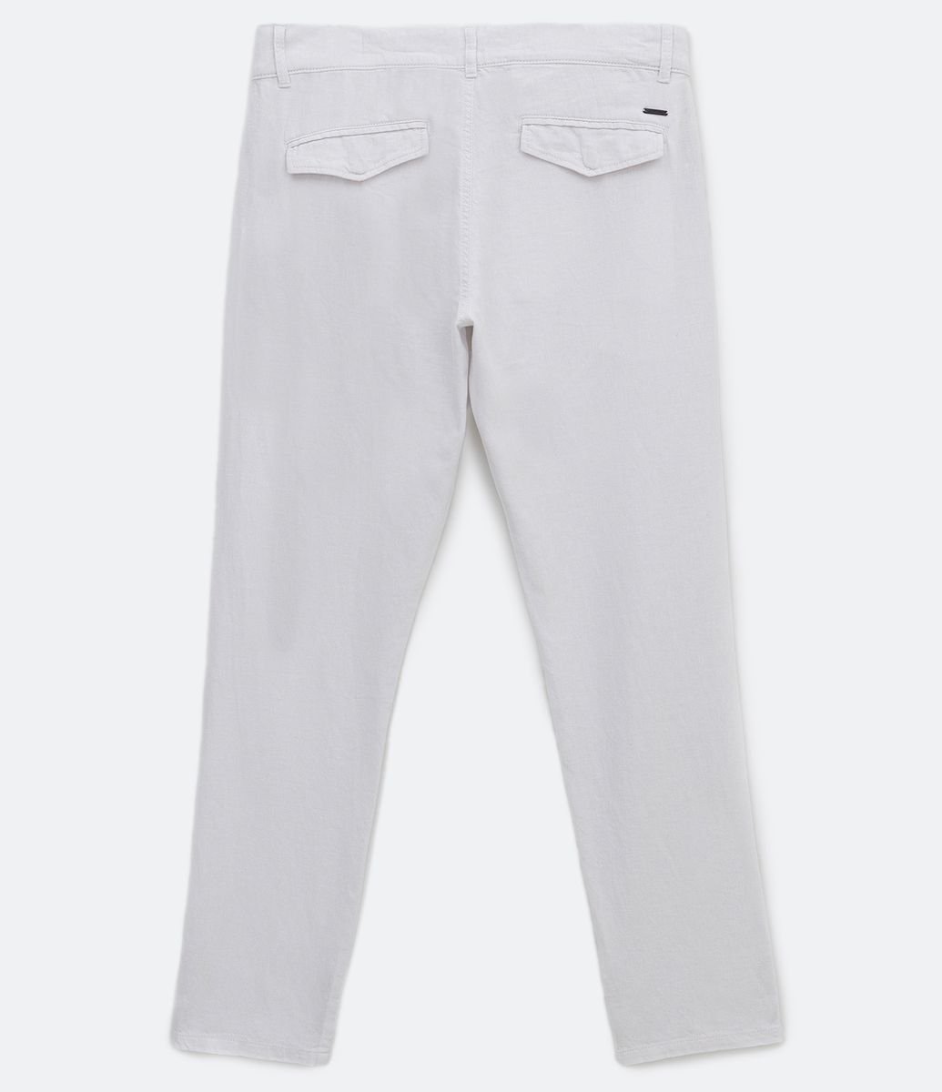Calça em Linho com Bolsos Faca e Lapela Branco
