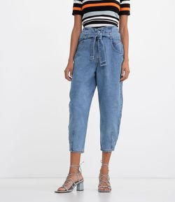 Calça Slouchy Jeans Lisa com Cinto Faixa