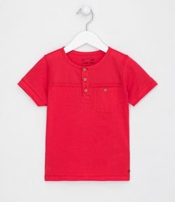 Camiseta Infantil Gola Henley com Bolsinho - Tam 1 a 5 anos
