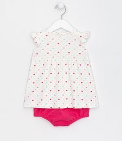 Vestido Infantil Estampa Poá Coração com Frufru e Calcinha - Tam 0 a 18 meses