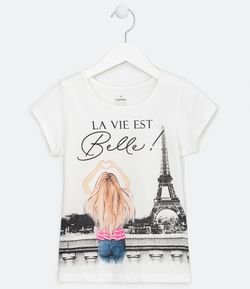 Blusa Infantil Estampa Menina na Torre Eiffel - Tam 5 a 14 anos
