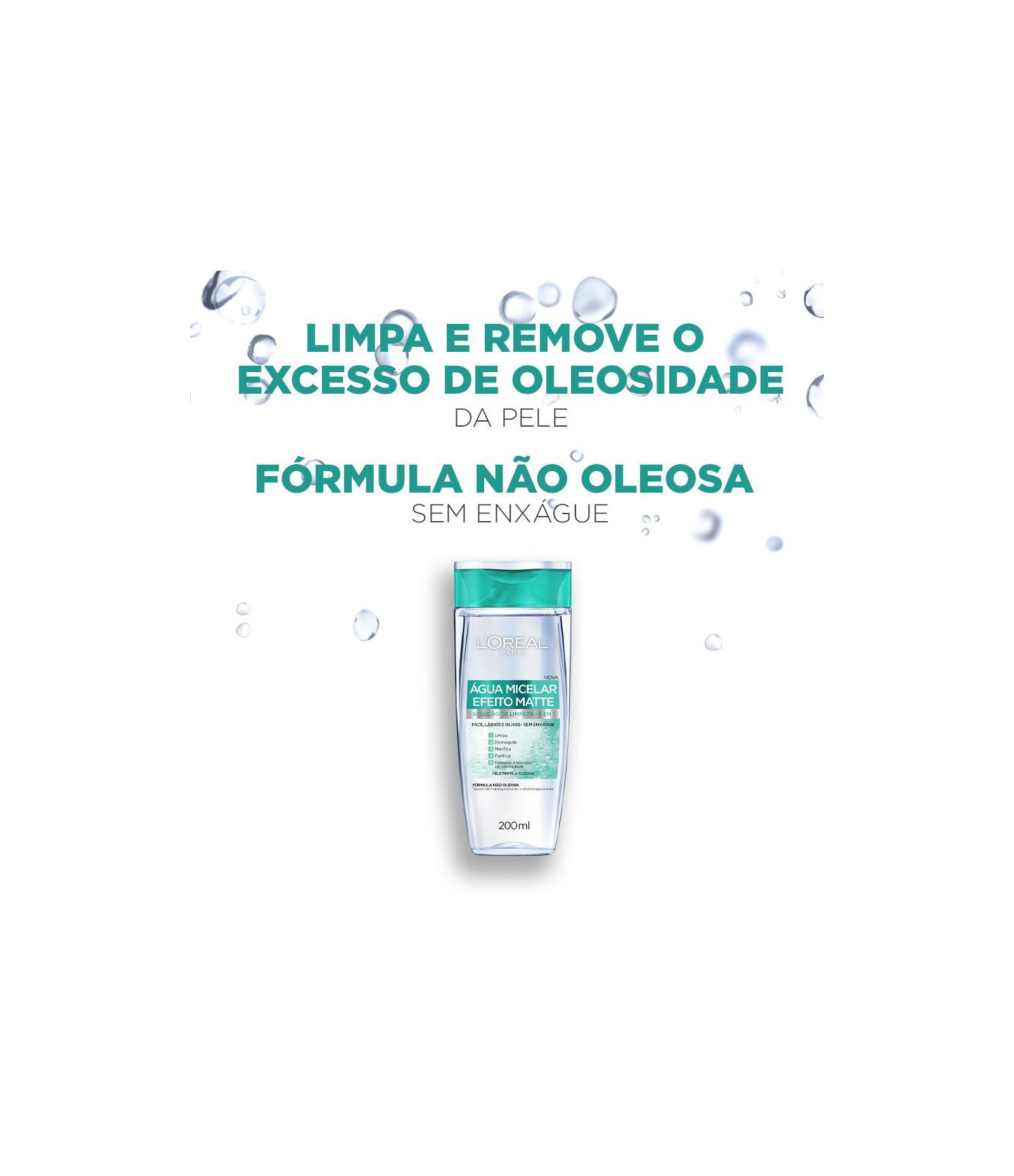 Água Micelar Efeito Matte L'Oréal Paris Solução de Limpeza Facial, 200ml 200ml 5