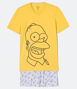 Pijama Manga Curta Estampa Homer com Bermuda 