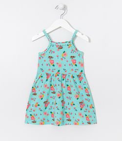 Vestido Infantil Estampado com Pompom - Tam 1 a 5 anos 