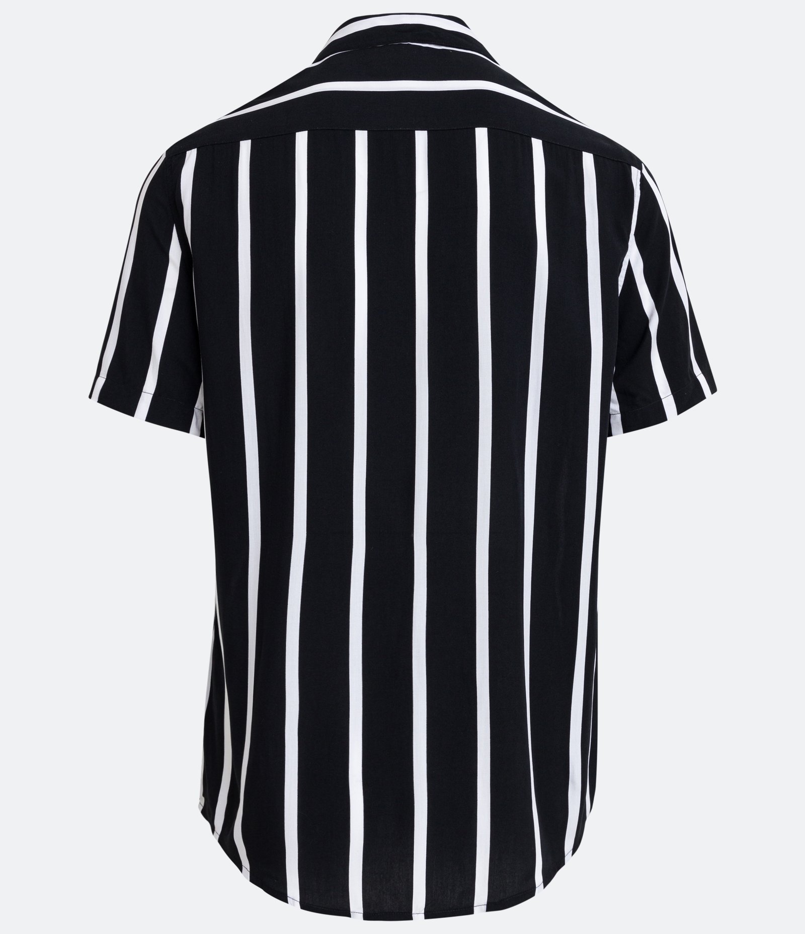 Camisa Slim em Viscose com Listras e Manga Curta Preto 2