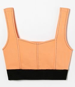 Blusa Cropped Lisa com Pespontados e Barra em Tricô