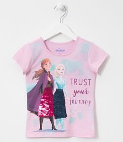 Blusa Infantil Estampa Ana e Elsa Frozen com Paêtes - Tam 2 a 10 anos