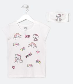 Blusa Infantil Estampa Hello Kitty com Máscara de Tecido - Tam 6 a 14 anos