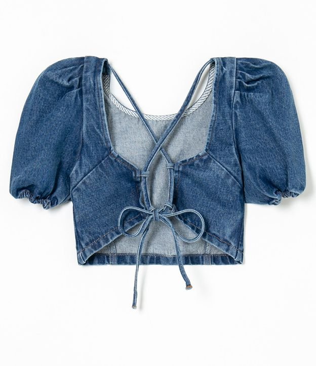 Blusa Cropped Jeans con Ajuste en la Espalda  Azul 8