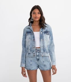 Jaqueta Jeans com Recortes e Bolsos Comfy