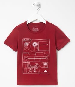 Camiseta Infantil Estampa Ficha Técnica Playstation - Tam 7 a 14 anos
