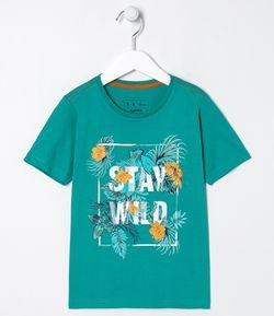 Camiseta Infantil Estampa Folhagens - Tam 5 a 14 anos