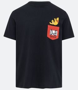Camiseta Regular com Bolsinho e Estampa Homer Duff Beer