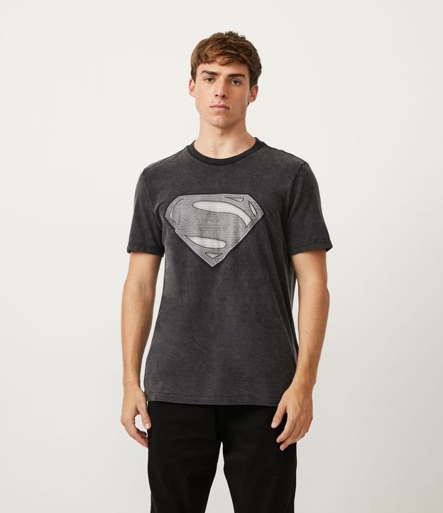 Camiseta em Meia Malha com Estampa Superman Preto 1
