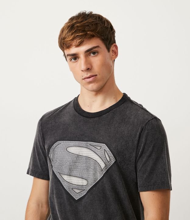 Camiseta em Meia Malha com Estampa Superman Preto 4