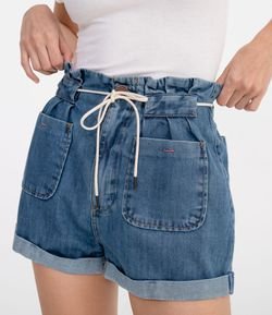 Short Clochard Jeans com Cordão na Cintura