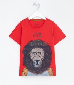 Camiseta Infantil Estampa Leão com Fone - Tam 5 a 14 anos