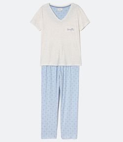 Pijama Manga Curta Estampa Breathe Calça com Amarração