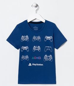 Camiseta Infantil Estampa Botões Controles da Playstation- Tam 5 a 14 anos