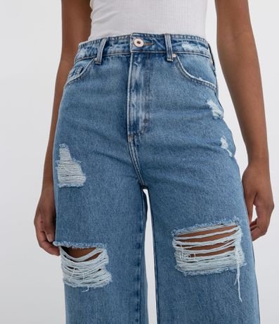 Calça Jeans Wide Leg com Puídos Azul - Renner