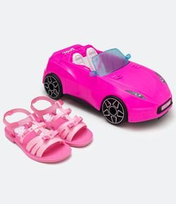 Sandália Infantil com Glitter Estampa Barbie + Brinde - Tam 28 ao 34
