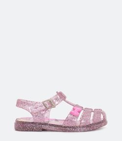 Sandália Infantil com Led e Glitter Estampa Minnie com Velcro - Tam 19 ao 30