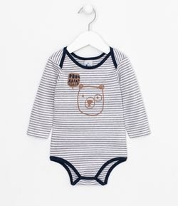 Body Infantil com Listras Estampa Urso - Tam 0 a 18 meses