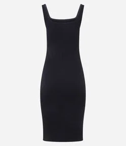 Vestido Midi Básico com Decote Quadrado