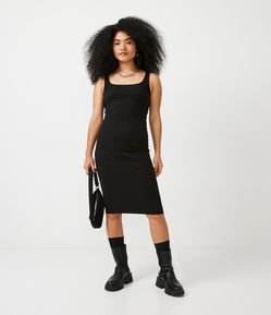 Vestido Midi Básico com Decote Quadrado