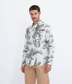 Camisa Manga Longa em Linho Estampa Folhagens